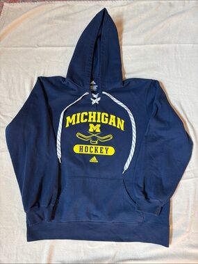 Michigan Hockey Navy Hooded Sweatshirt with Yellow Logo